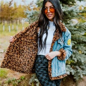 Dressed In Lala vintage Jean jacket with leopard faux fur